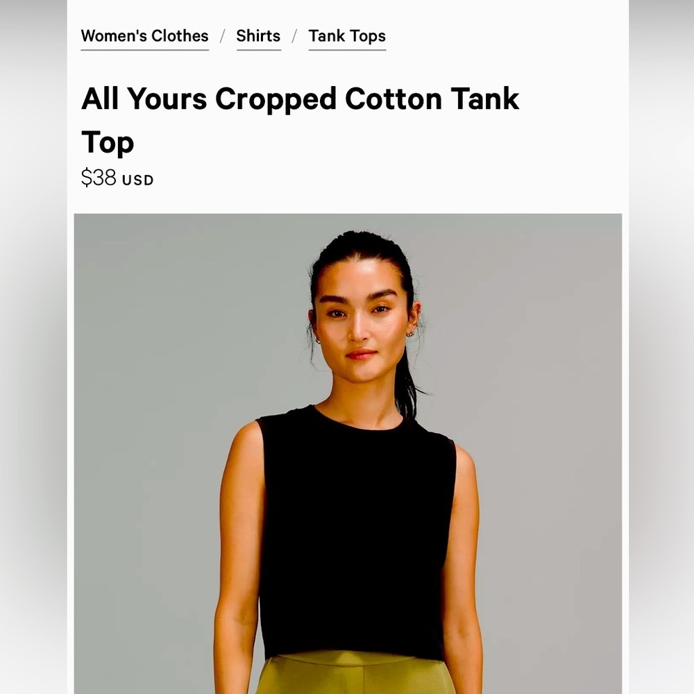 Lululemon All Yours Cropped tank top Like New Condition
